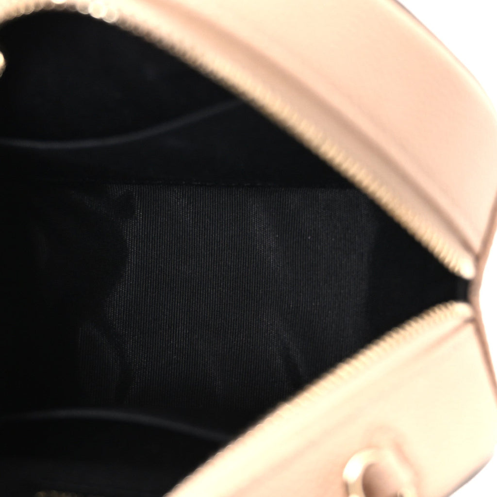 Caviar Quilted Round Filigree Crossbody Beige Black