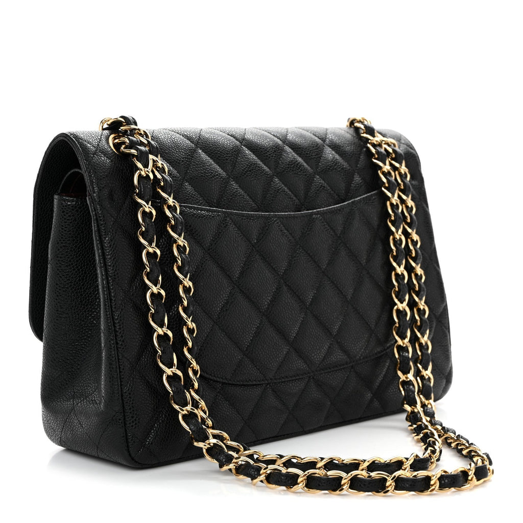 Caviar Quilted Jumbo Double Flap Black