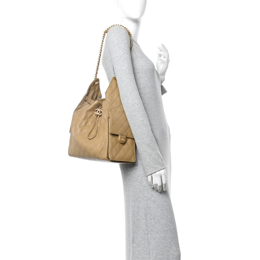 Caviar Quilted Medium Chanel 25 Handbag Dark Beige