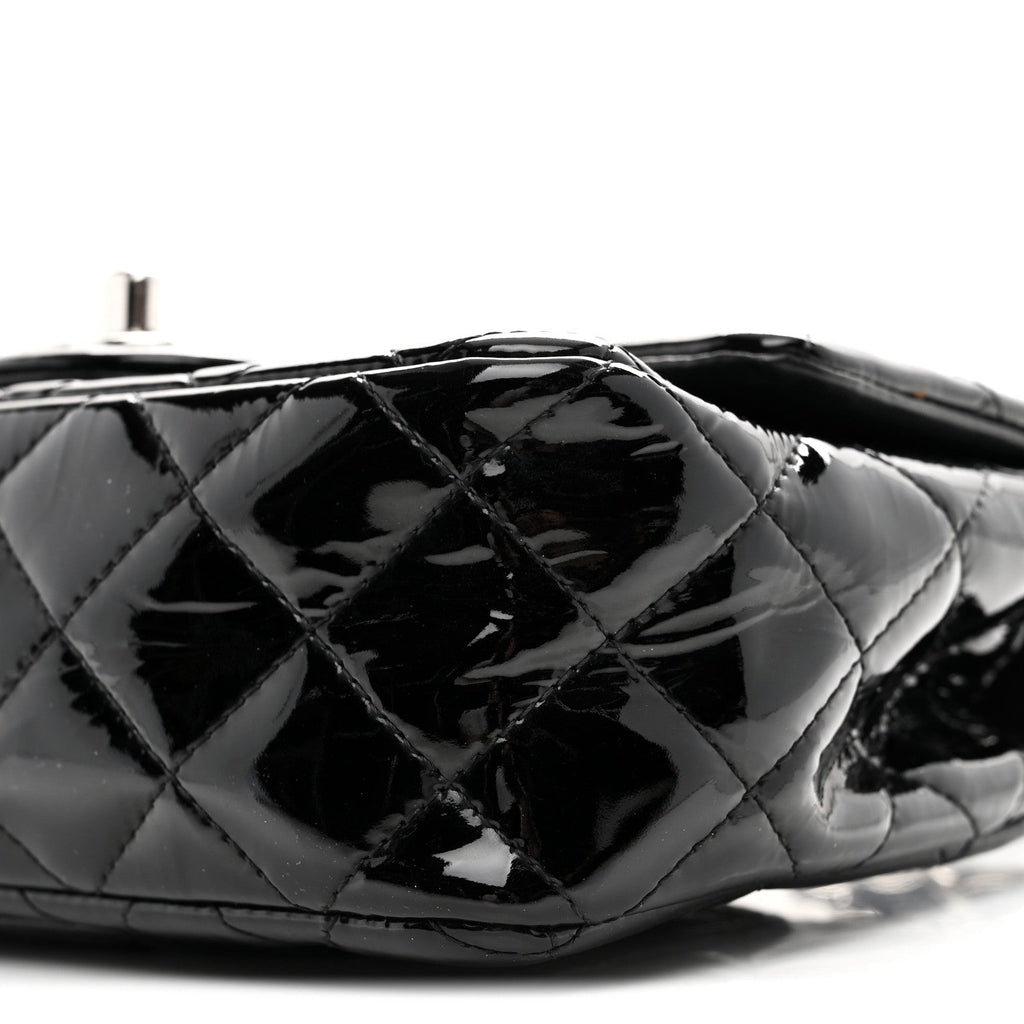 Patent Calfskin Quilted Mini Rectangular Flap Black