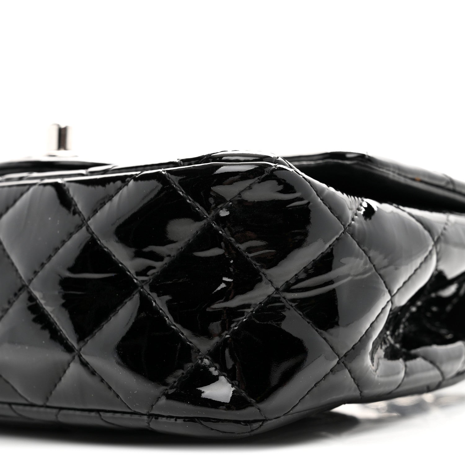 Patent Calfskin Quilted Mini Rectangular Flap Black