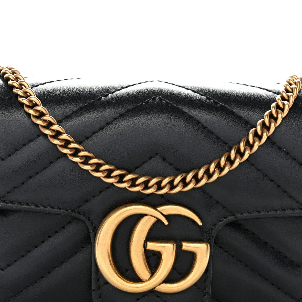 Calfskin Matelasse Super Mini GG Marmont Shoulder Bag Black