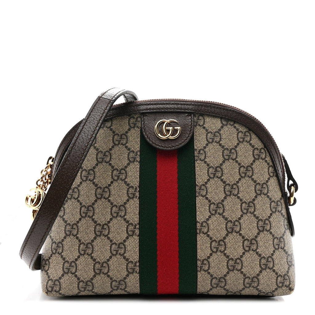 GG Supreme Monogram Textured Dollar Calfskin Web Small Ophidia Dome Shoulder Bag Beige Ebony New Acero