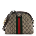 GG Supreme Monogram Textured Dollar Calfskin Web Small Ophidia Dome Shoulder Bag Beige Ebony New Acero