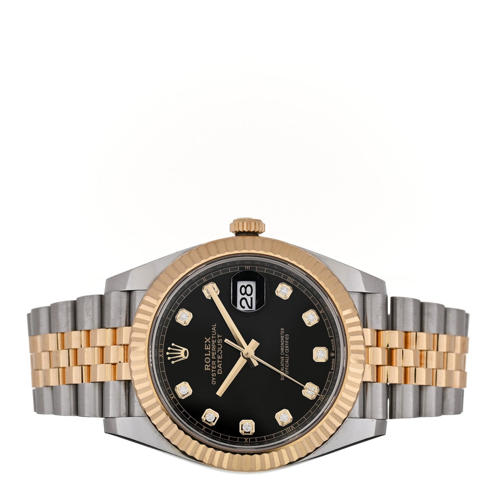 Stainless Steel 18K Yellow Gold Diamond 41mm Oyster Perpetual Datejust Watch Black 126333
