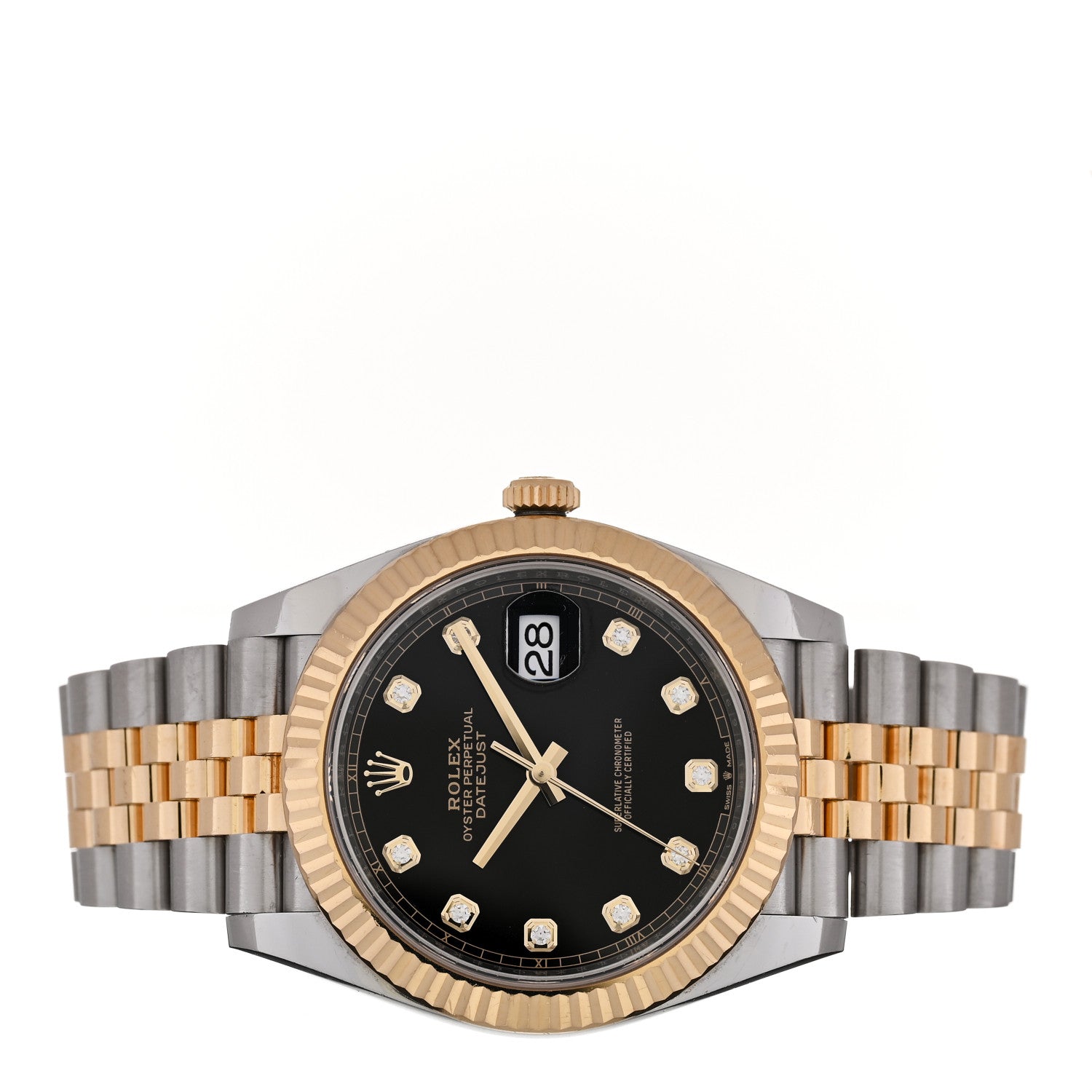 Stainless Steel 18K Yellow Gold Diamond 41mm Oyster Perpetual Datejust Watch Black 126333
