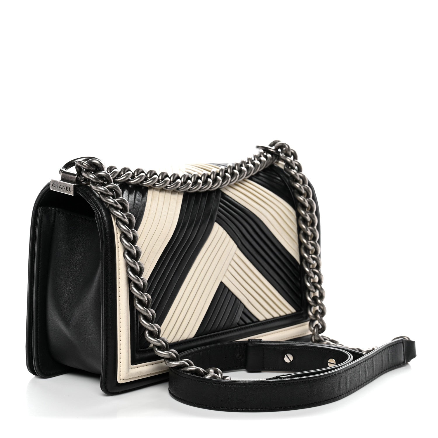 Calfskin Pleated Medium Boy In Rome Flap Black White
