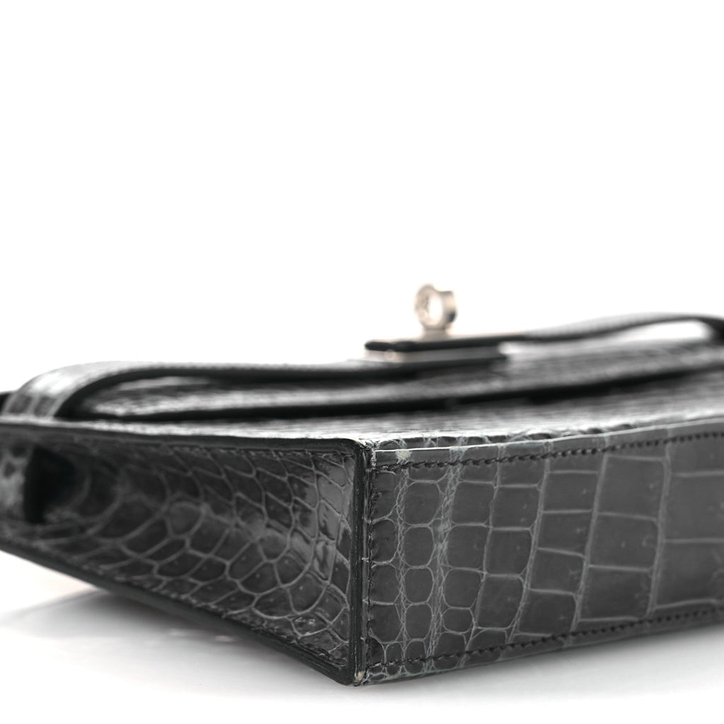 Shiny Niloticus Crocodile Kelly Elan Pochette Bleu Tempete