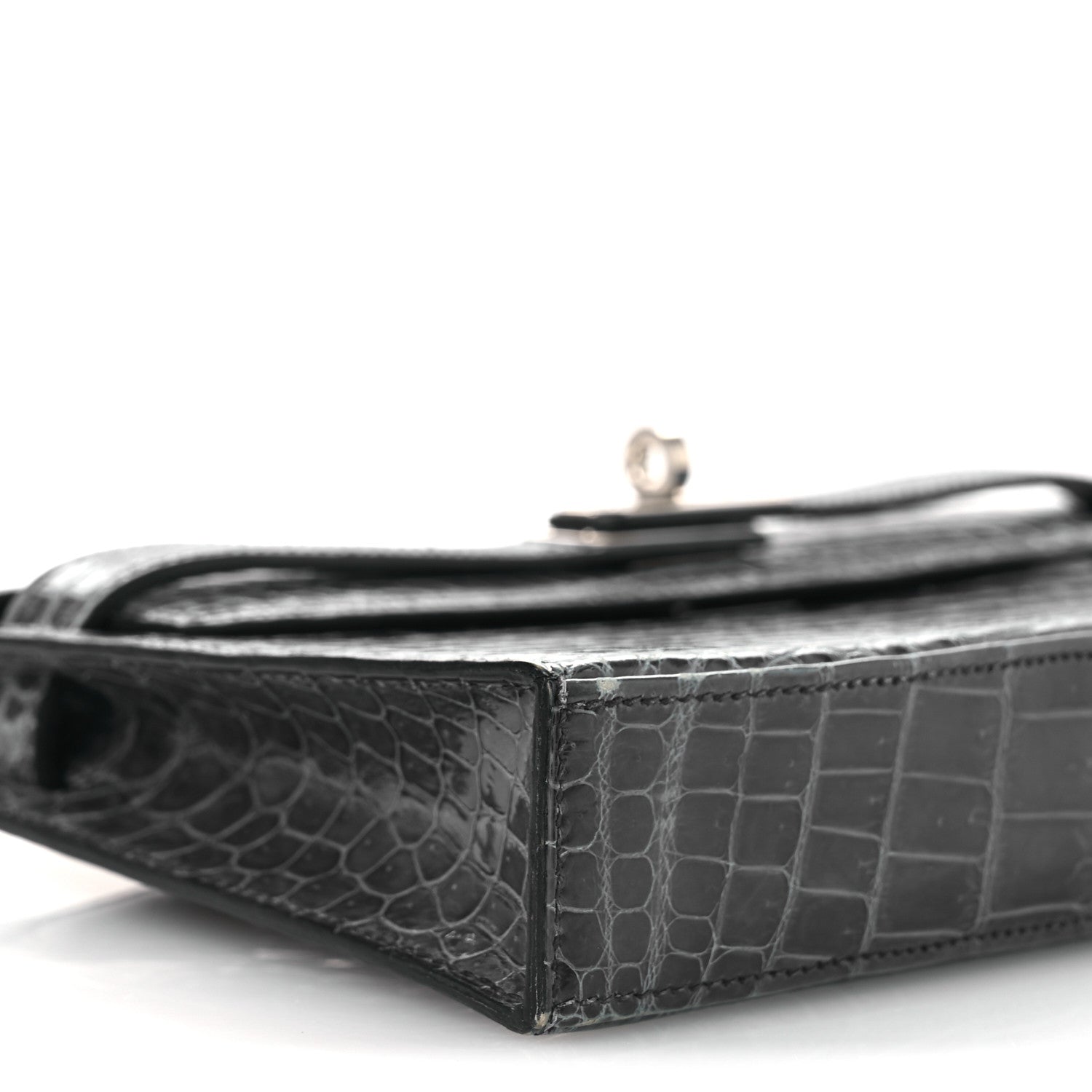 Shiny Niloticus Crocodile Kelly Elan Pochette Bleu Tempete