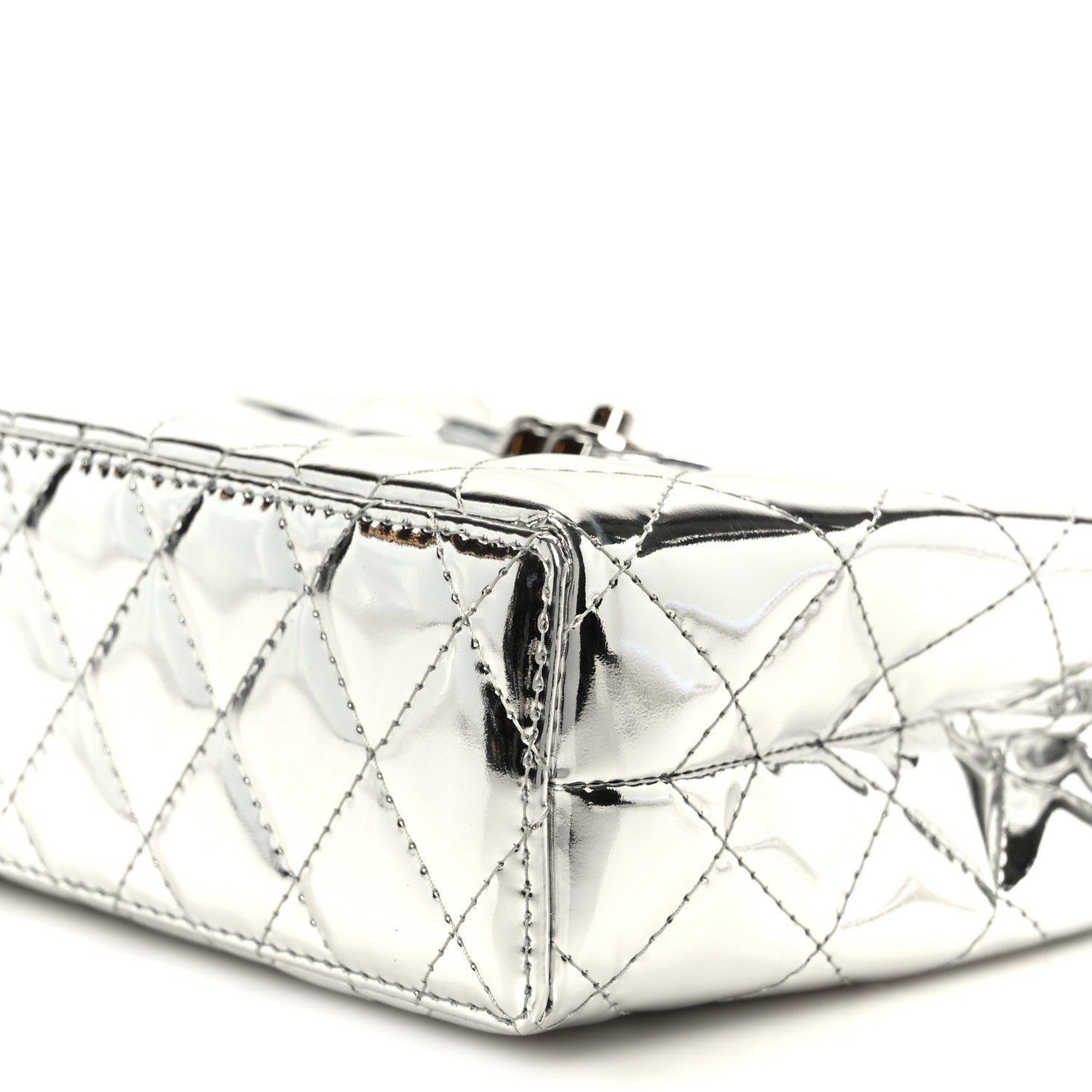 Mirror Calfskin Metallic Calfskin Quilted Nano Kelly Shopper Silvery