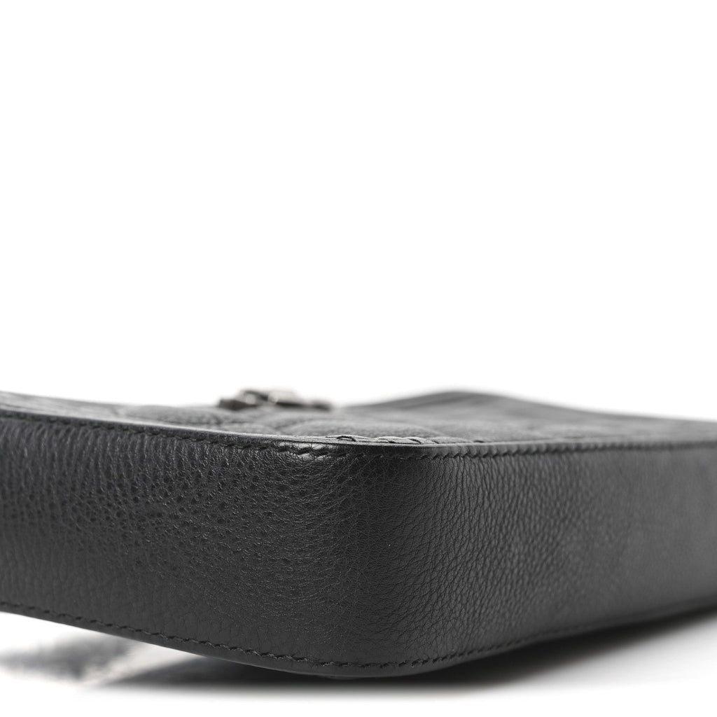 Grained Calfskin Quilted Boy Phone Holder Wallet On Chain Black