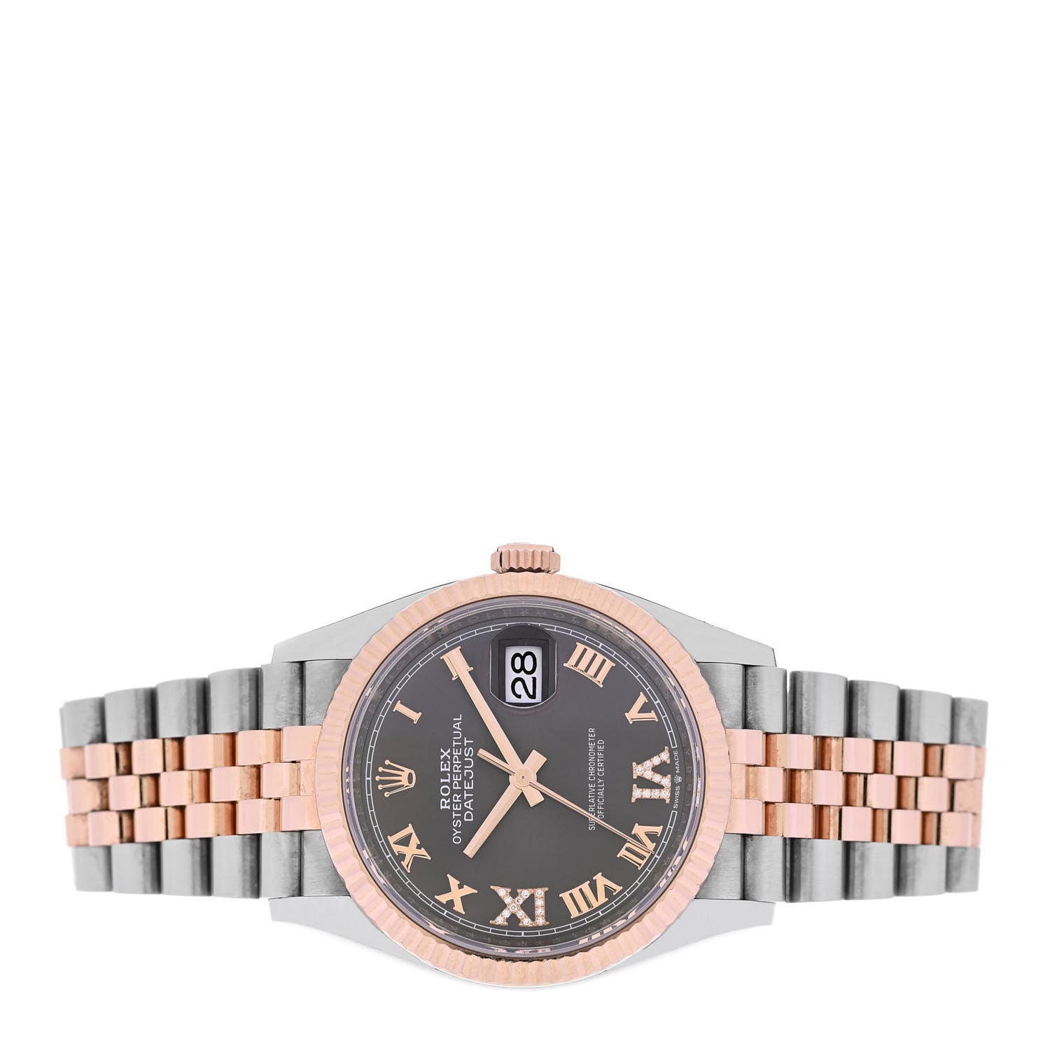 Stainless Steel 18K Everose Gold Diamond 36mm Oyster Perpetual Datejust Watch Slate Roman 126231