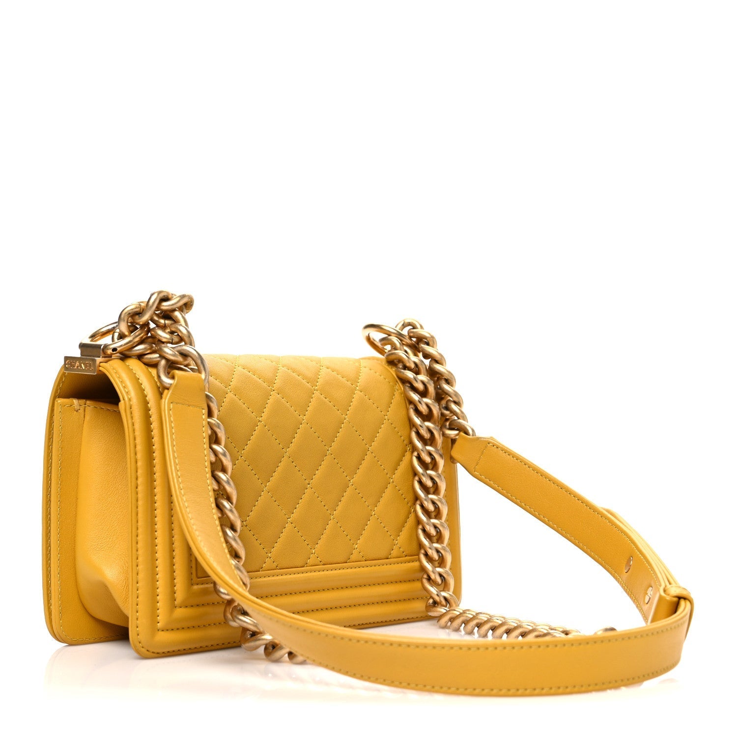 Lambskin Quilted Small Boy Flap Yellow