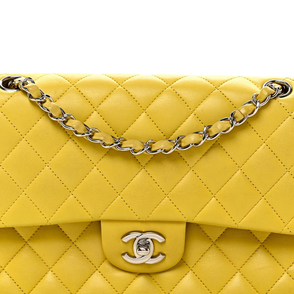 Lambskin Quilted Medium Double Flap Yellow