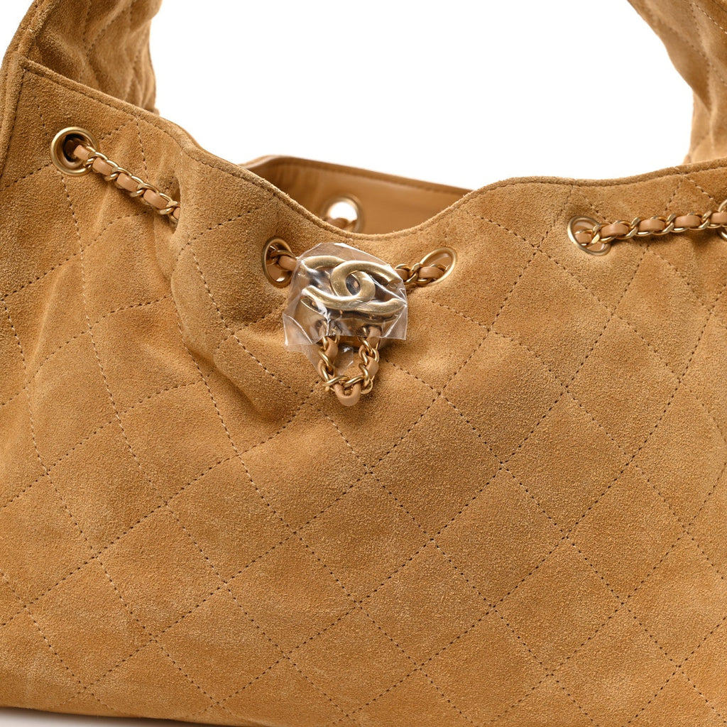Suede Quilted Small Chanel 25 Handbag Beige