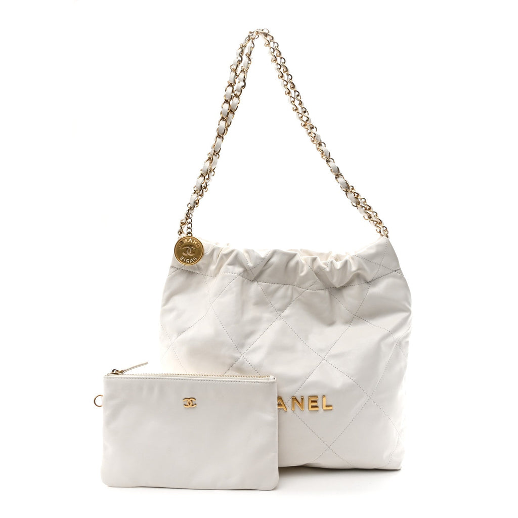 Shiny Calfskin Quilted Small Chanel 22 White