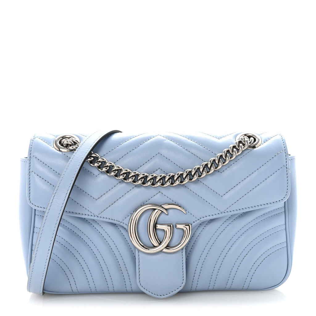 Calfskin Matelasse Small GG Marmont Shoulder Bag Porcelain Light Blue
