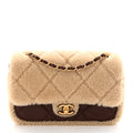 Shearling Lambskin Quilted Furry Coco Flap Dark Brown Beige