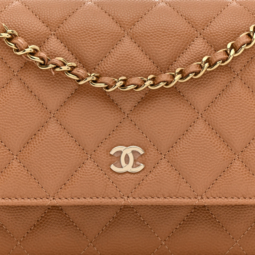 Caviar Quilted Wallet on Chain WOC Dark Beige