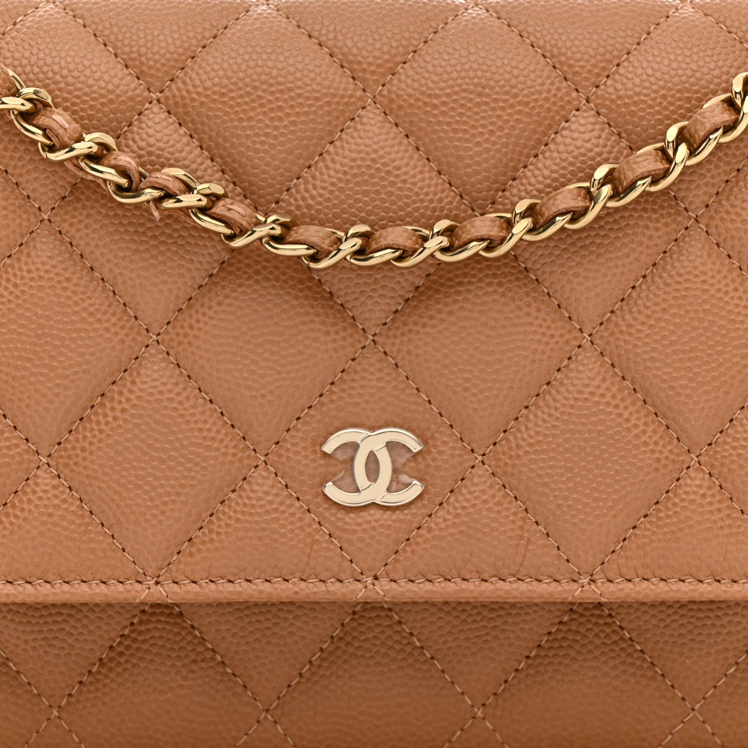 Caviar Quilted Wallet on Chain WOC Dark Beige