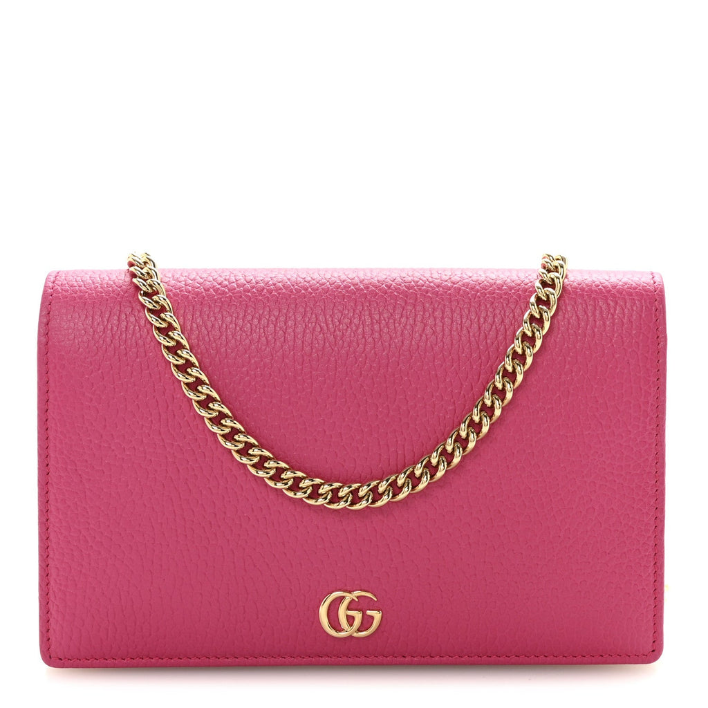 Dollar Calfskin Mini GG Marmont Chain Wallet Box Pink