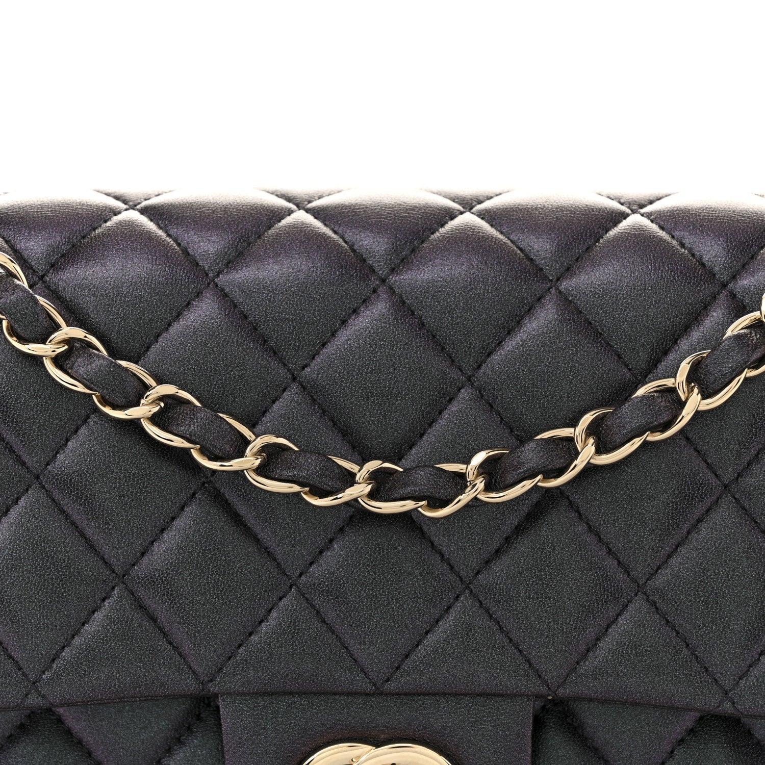 Iridescent Lambskin Quilted Medium Double Flap Black