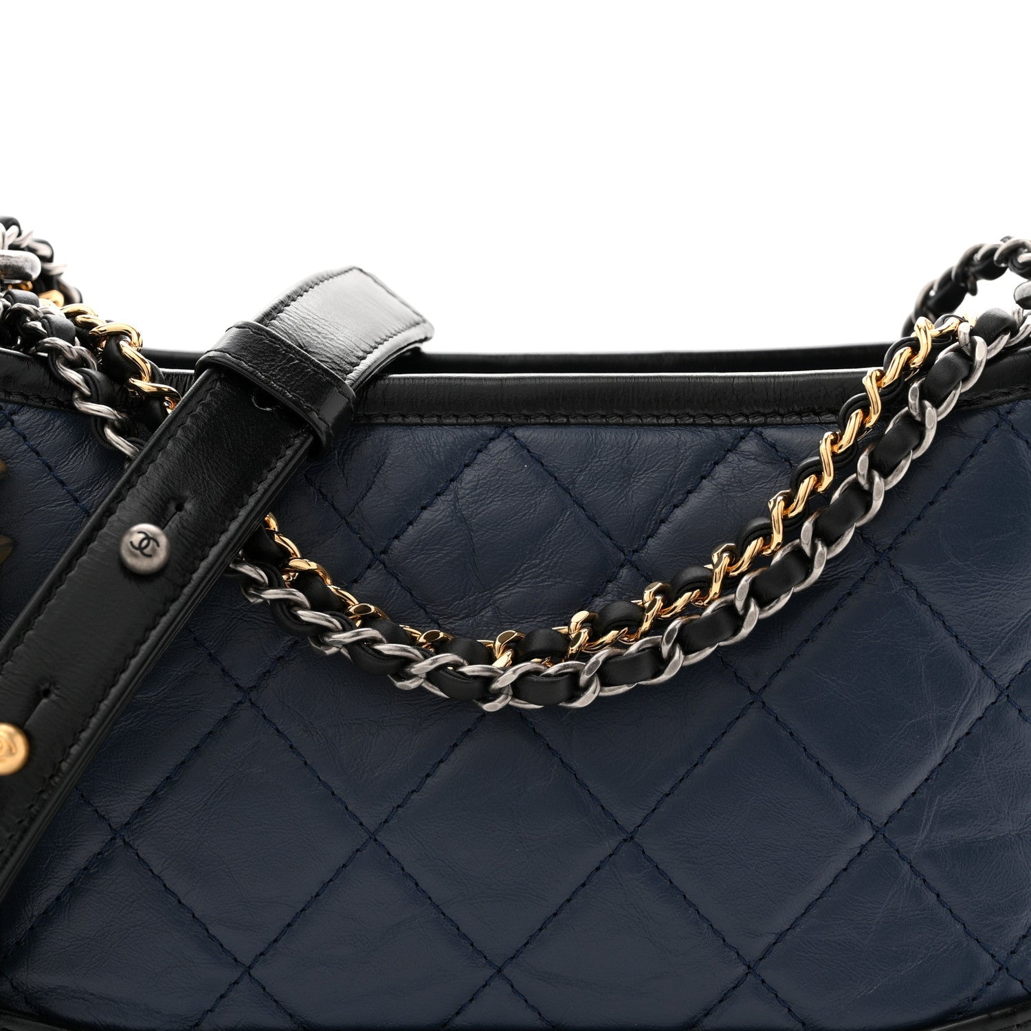 Aged Calfskin Quilted Small Gabrielle Hobo Navy Black