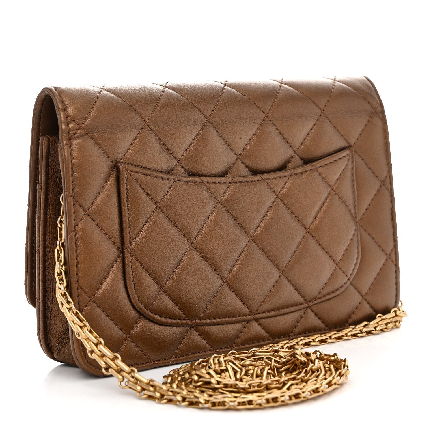 Metallic Calfskin Quilted 2.55 Reissue Wallet On Chain WOC Bronze