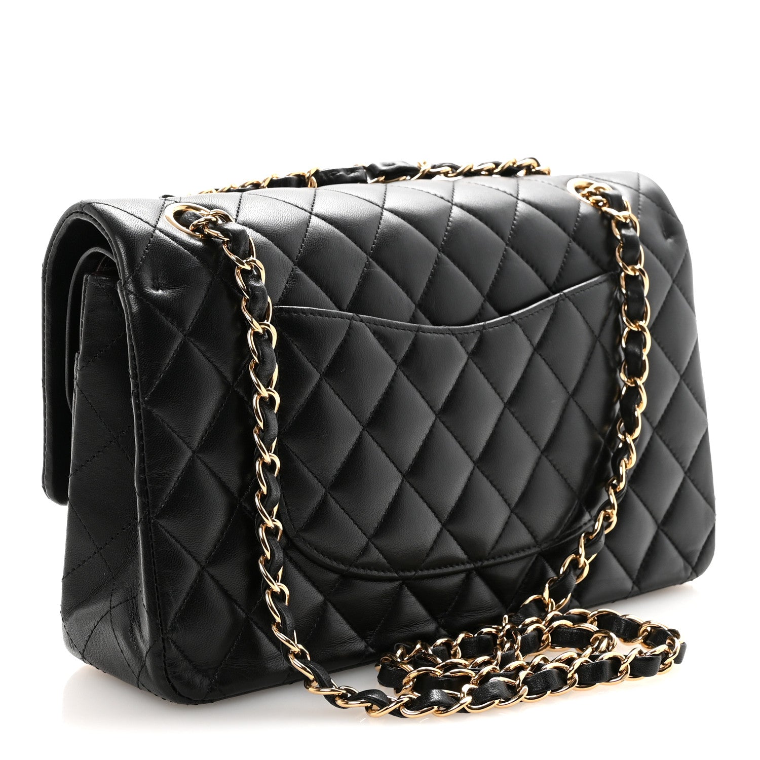 Lambskin Quilted Medium Double Flap Black