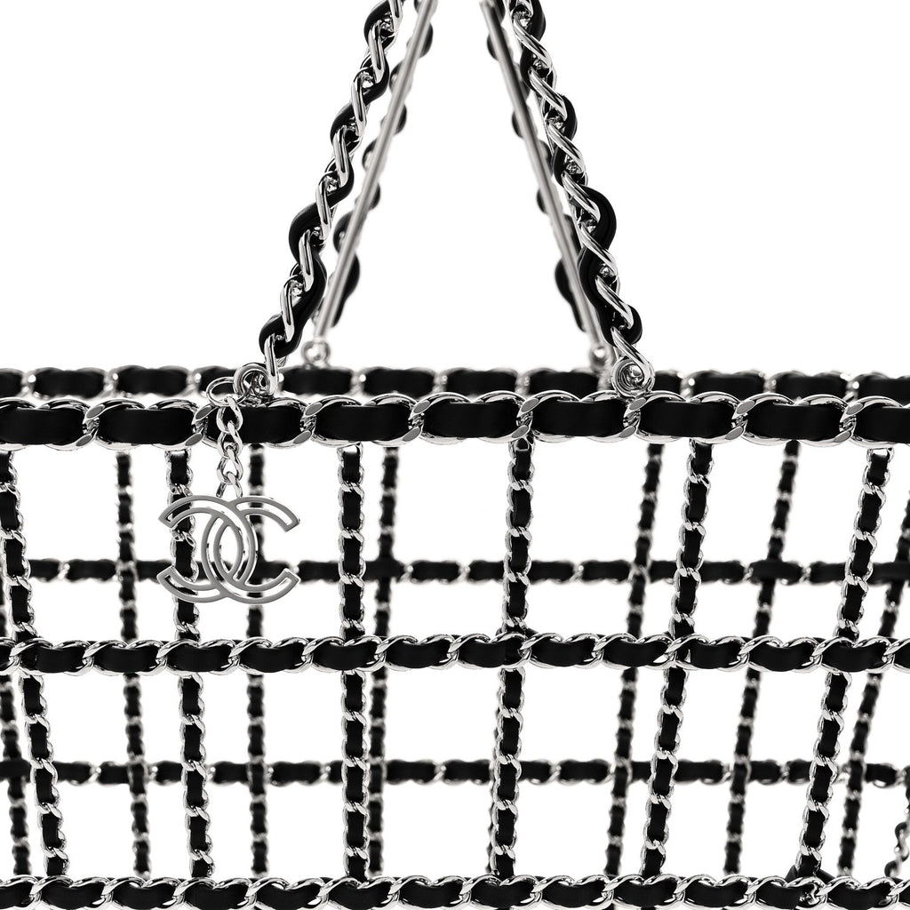 Brass Calfskin Large Grocery By Chanel Shopping Basket Silver
