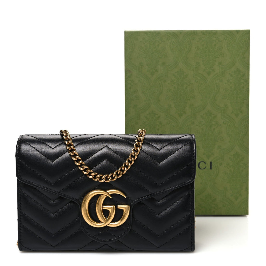 Calfskin Matelasse GG Marmont Chain Wallet Black