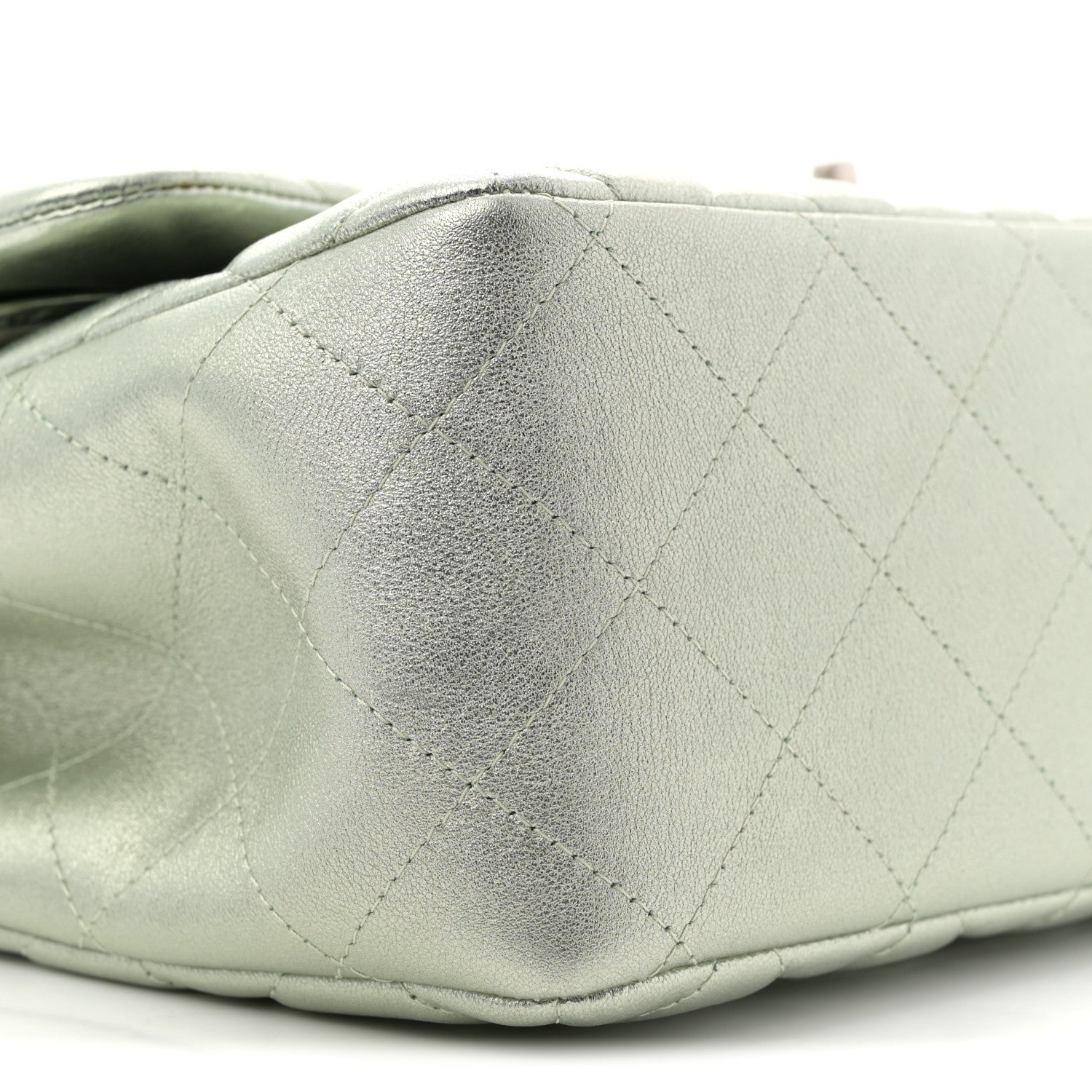 Metallic Lambskin Quilted Jumbo Double Flap Green