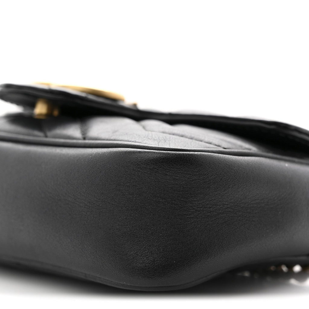 Calfskin Matelasse Super Mini GG Marmont Shoulder Bag Black