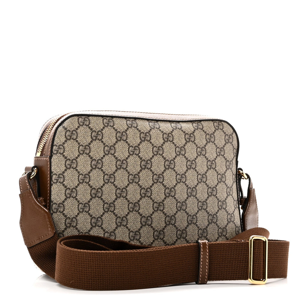 GG Supreme Monogram Azalea Calfskin Retro Interlocking G Messenger Shoulder Bag Beige Ebony Brown Sugar