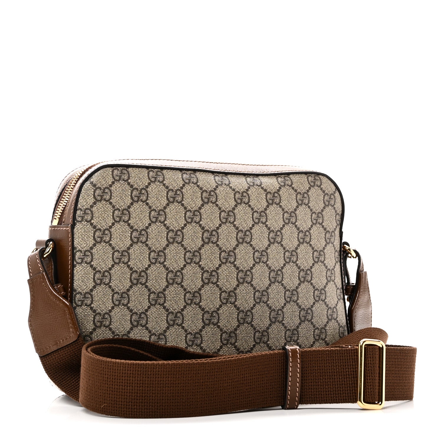 GG Supreme Monogram Azalea Calfskin Retro Interlocking G Messenger Shoulder Bag Beige Ebony Brown Sugar