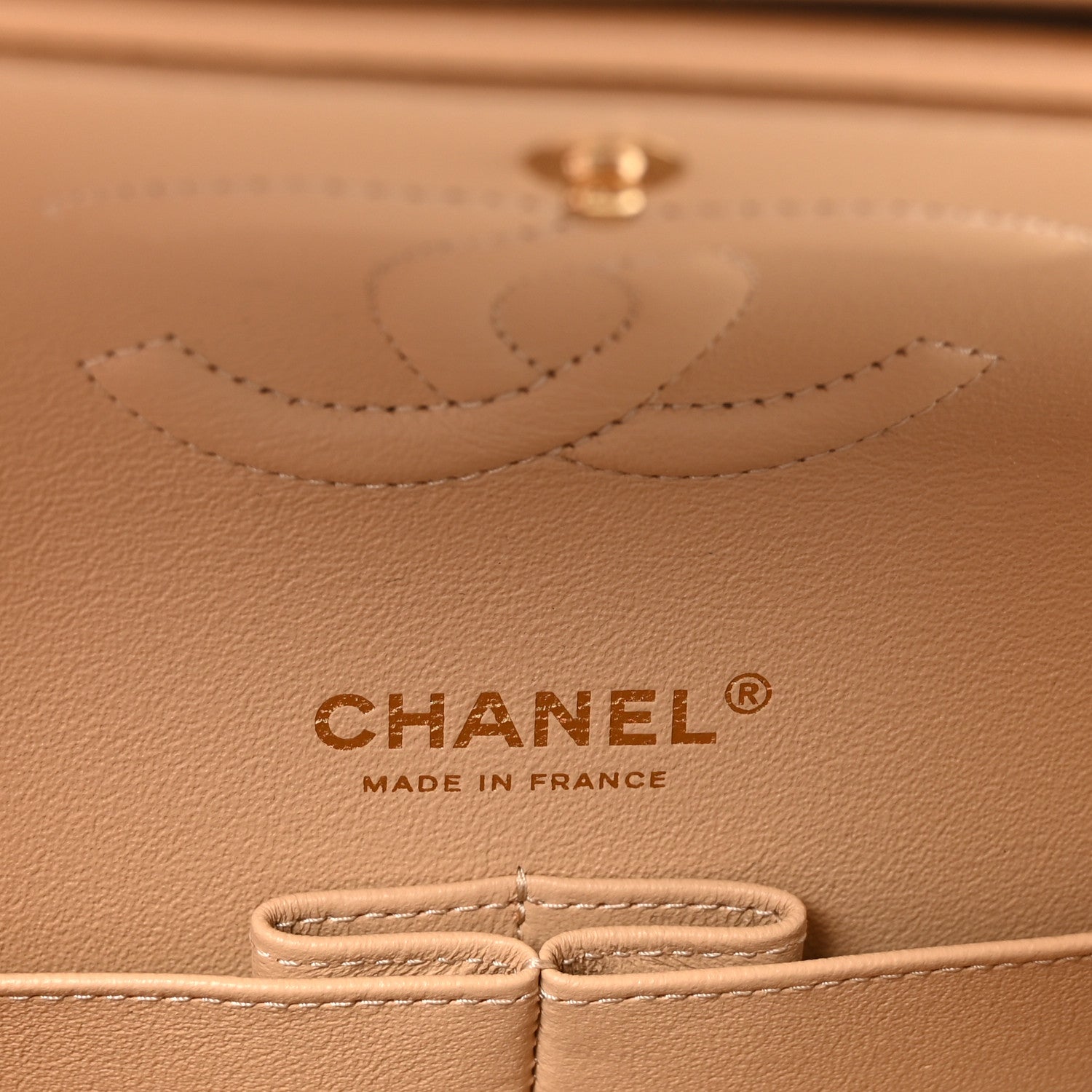 Caviar Quilted Medium Double Flap Beige