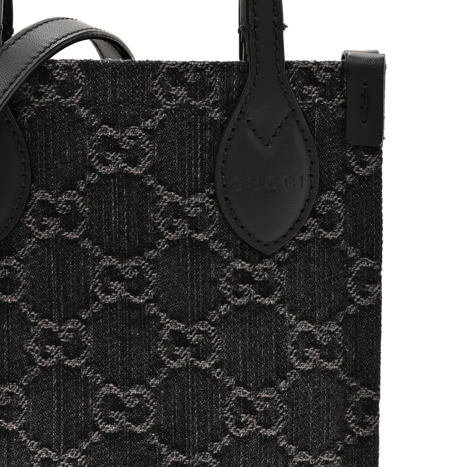 Denim GG Monogram Dollar Calfskin Mini Ophidia Tote Black Grey