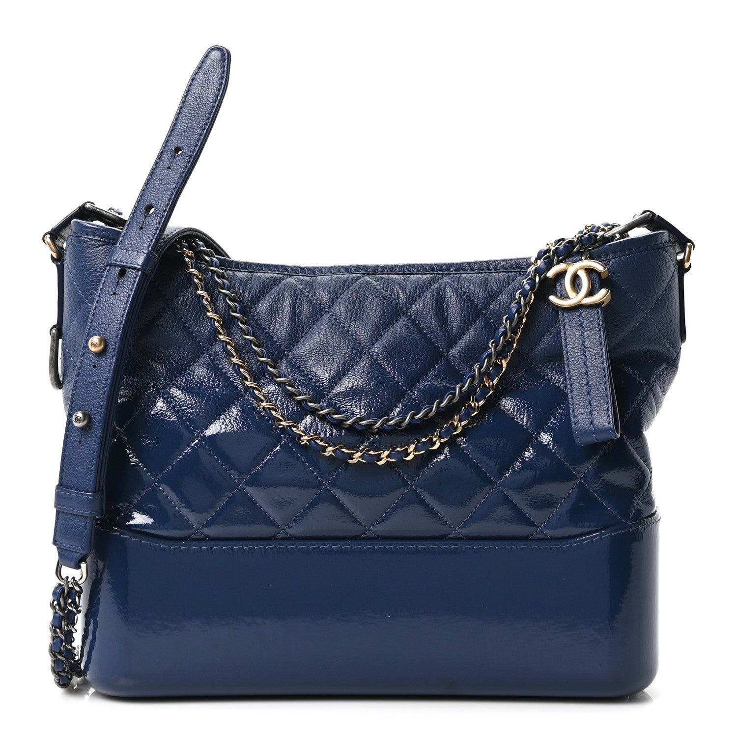 Patent Goatskin Quilted Medium Gabrielle Hobo Blue