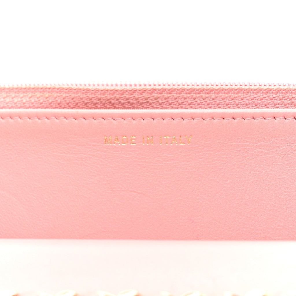 Lambskin Chevron Quilted Trendy CC Wallet On Chain WOC Pink