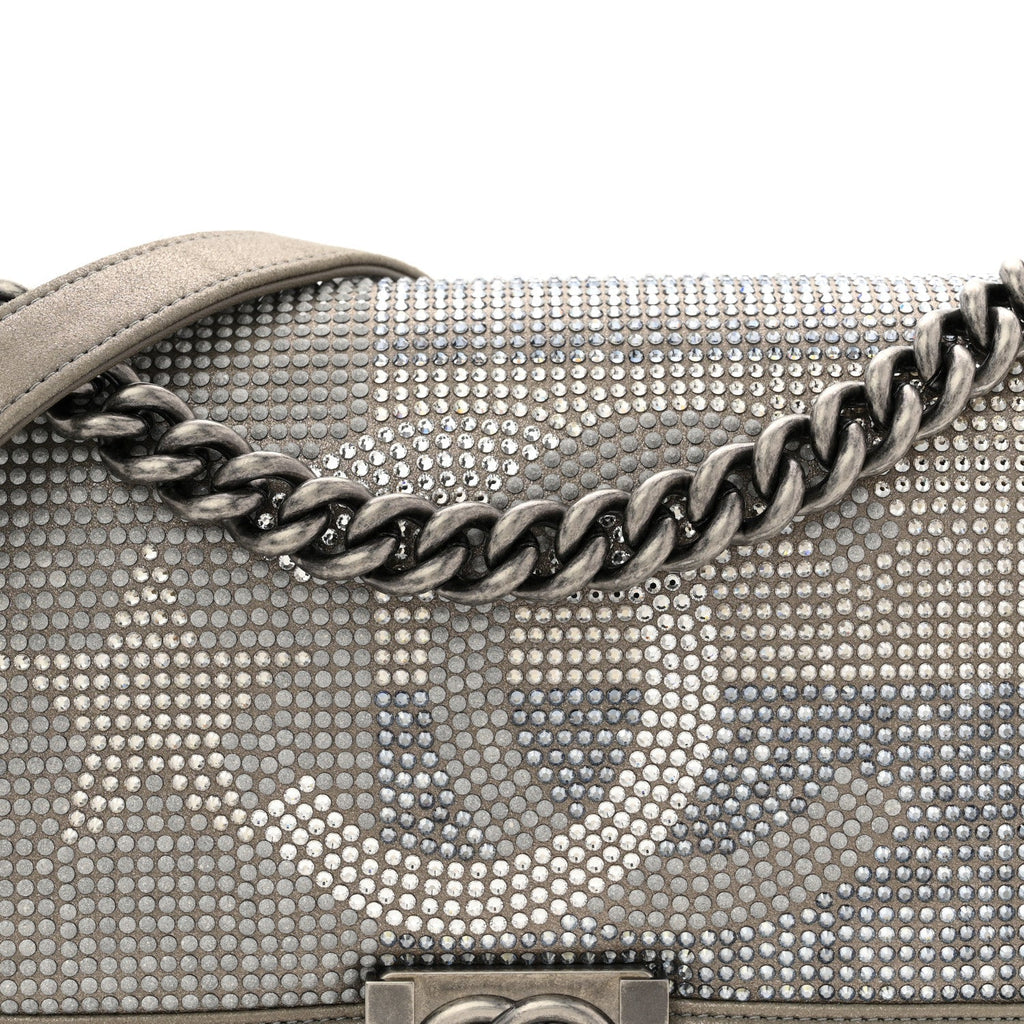Iridescent Calfskin Quilted Strass Medium Paris Dallas Boy Flap Dark Khaki