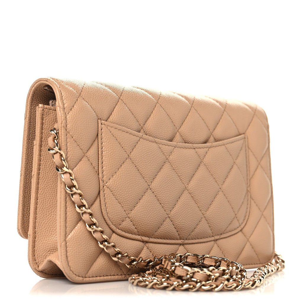Caviar Quilted Wallet on Chain WOC Beige