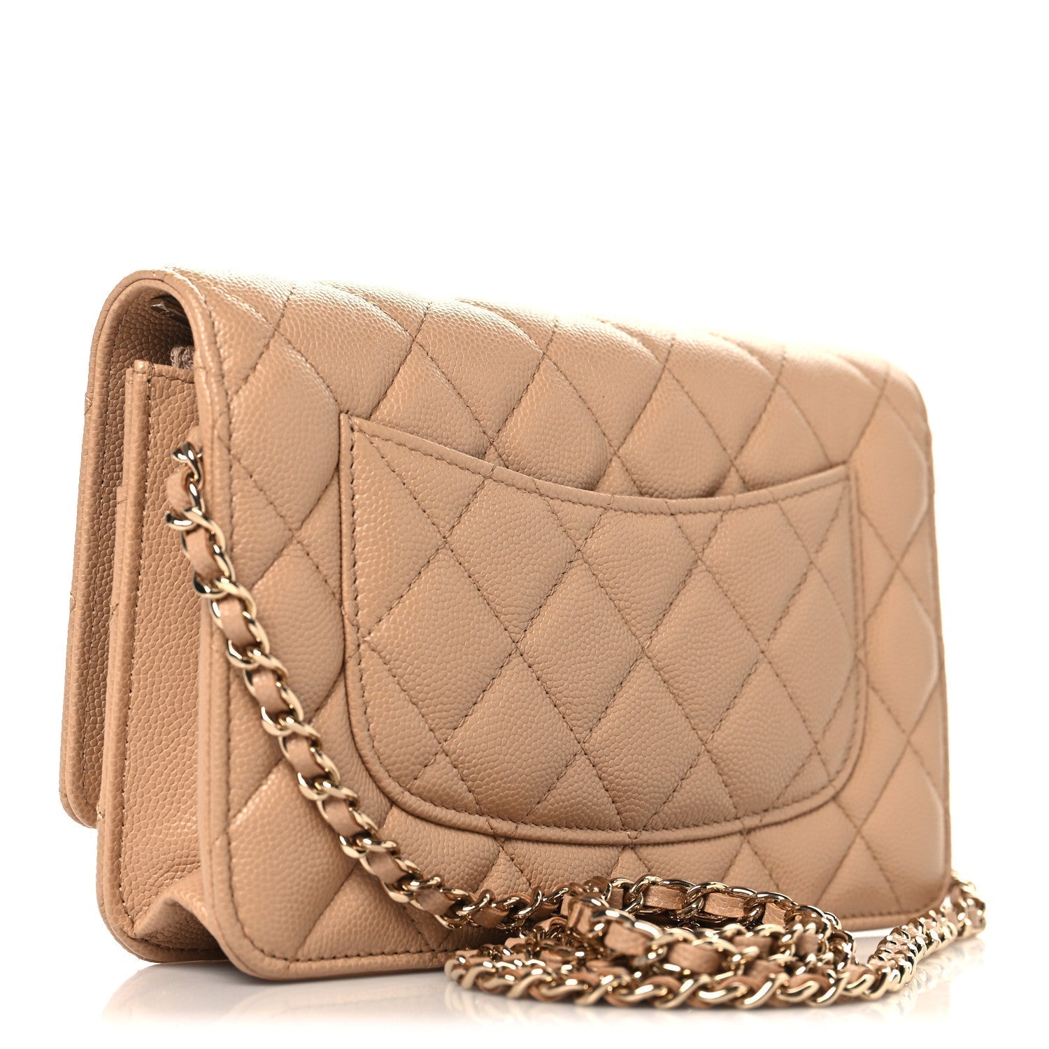 Caviar Quilted Wallet on Chain WOC Beige