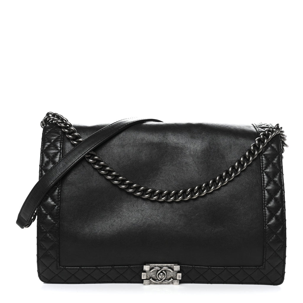 Calfskin Large Boy Reverso Flap Black