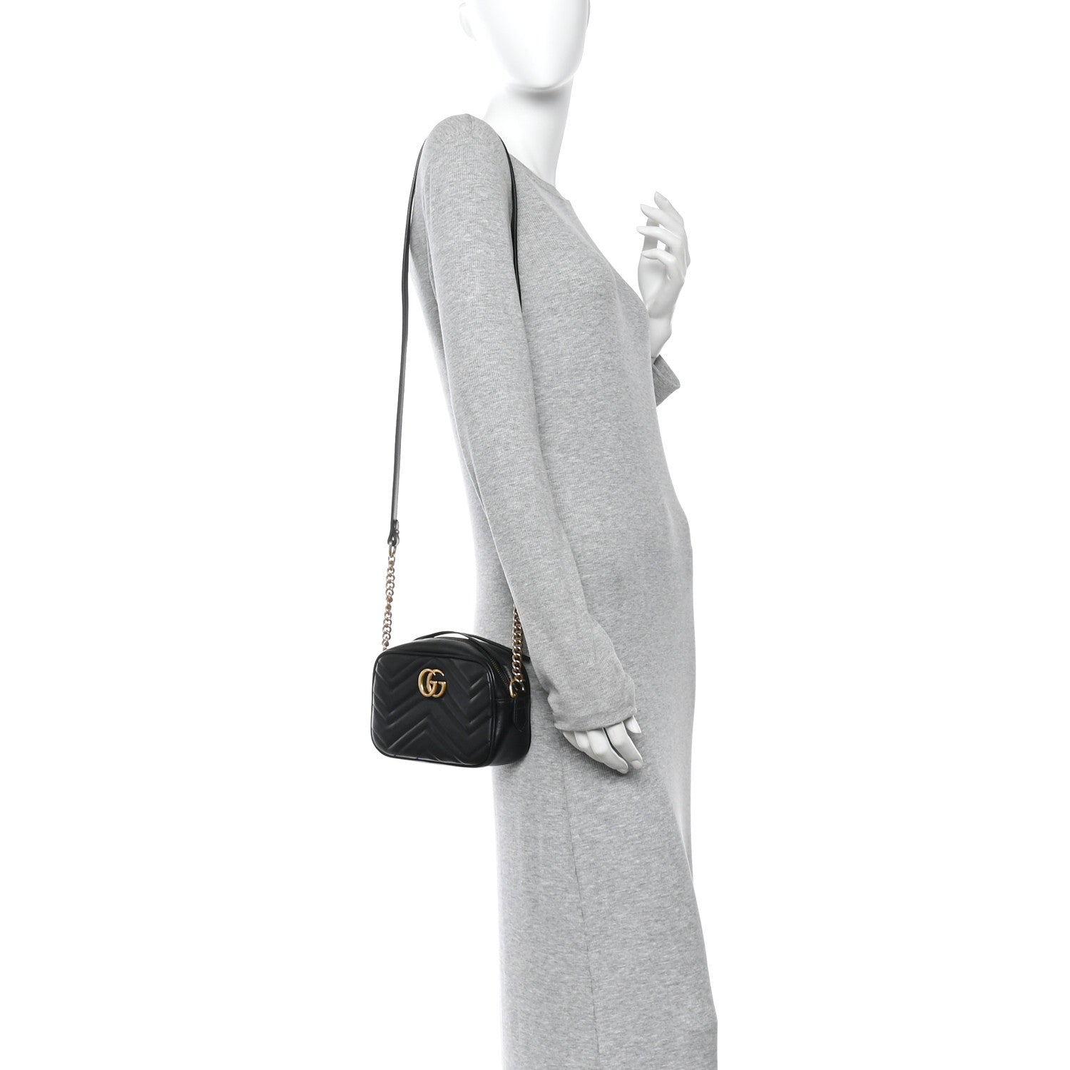 Calfskin Matelasse Mini GG Marmont Chain Shoulder Bag Black