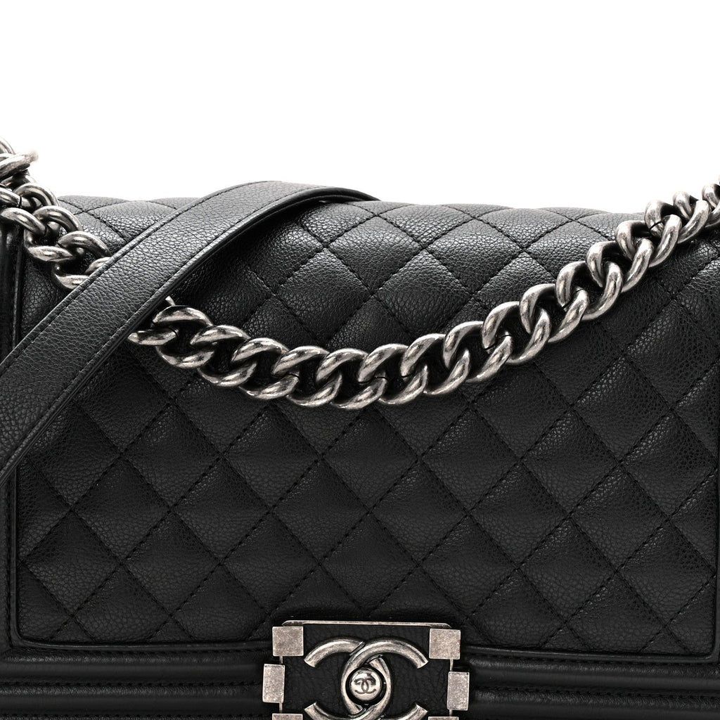 Grained Calfskin Quilted Medium Boy Flap Black