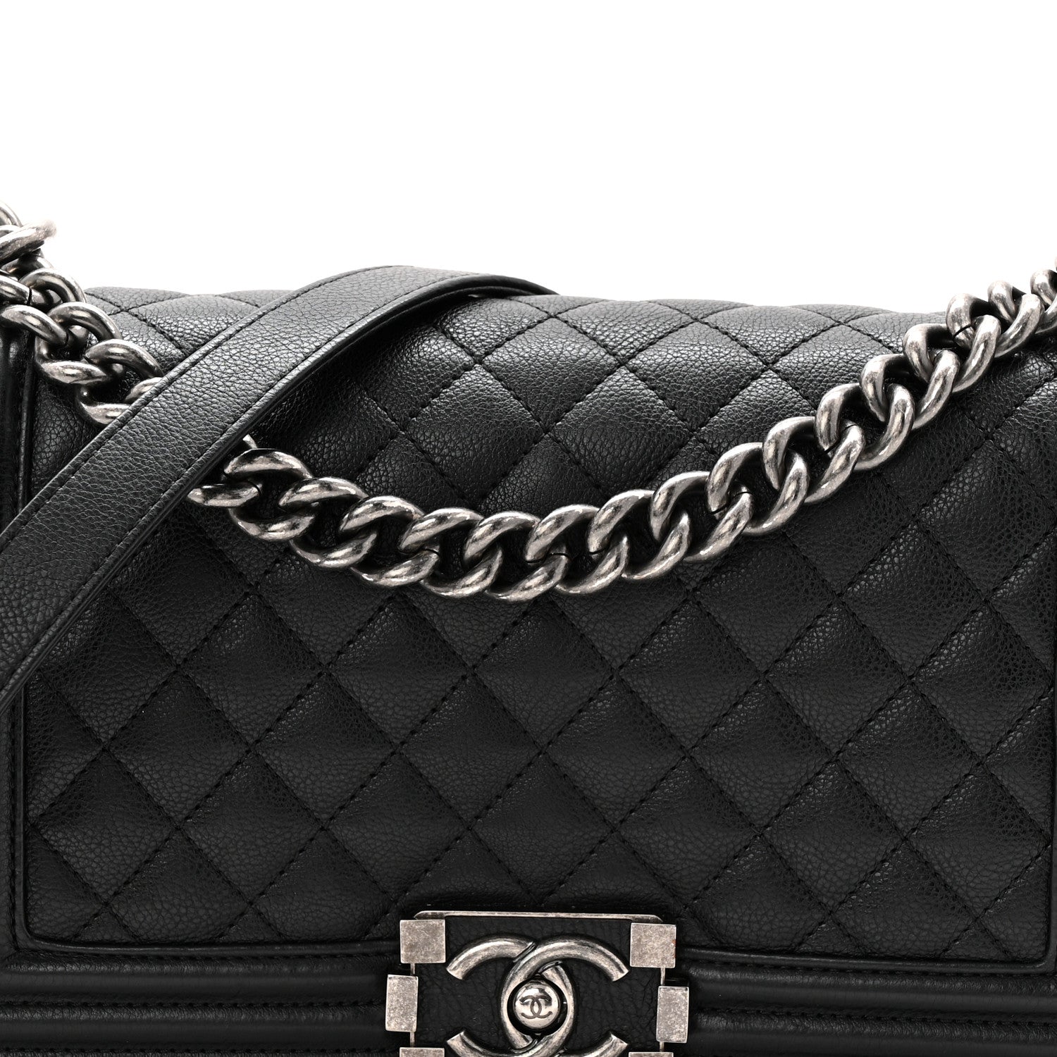 Grained Calfskin Quilted Medium Boy Flap Black