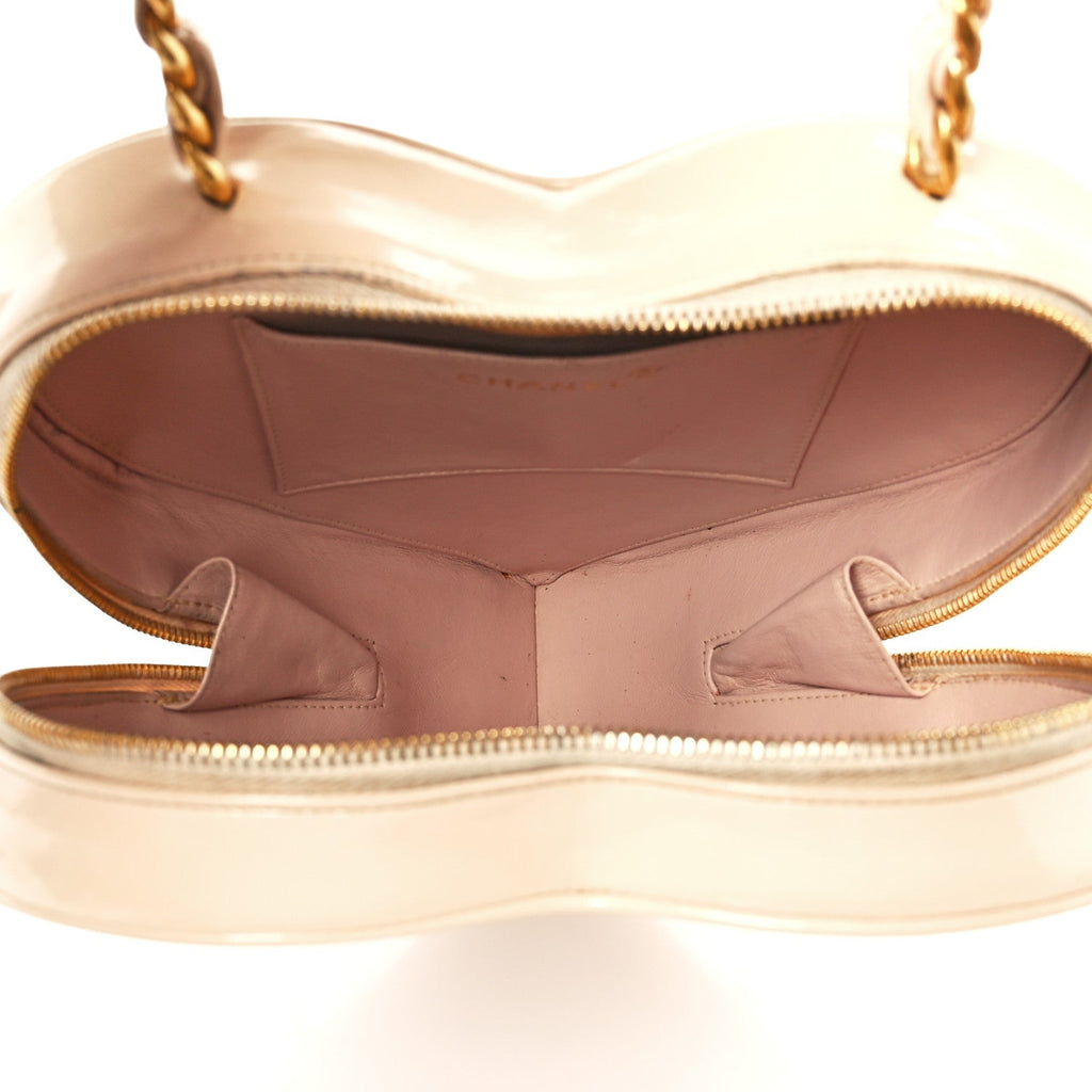 Patent Quilted CC Barbie Heart Vanity Case Beige