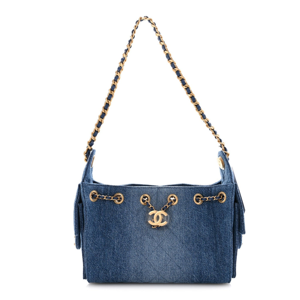 Washed Denim Quilted Mini Chanel 25 Handbag Blue