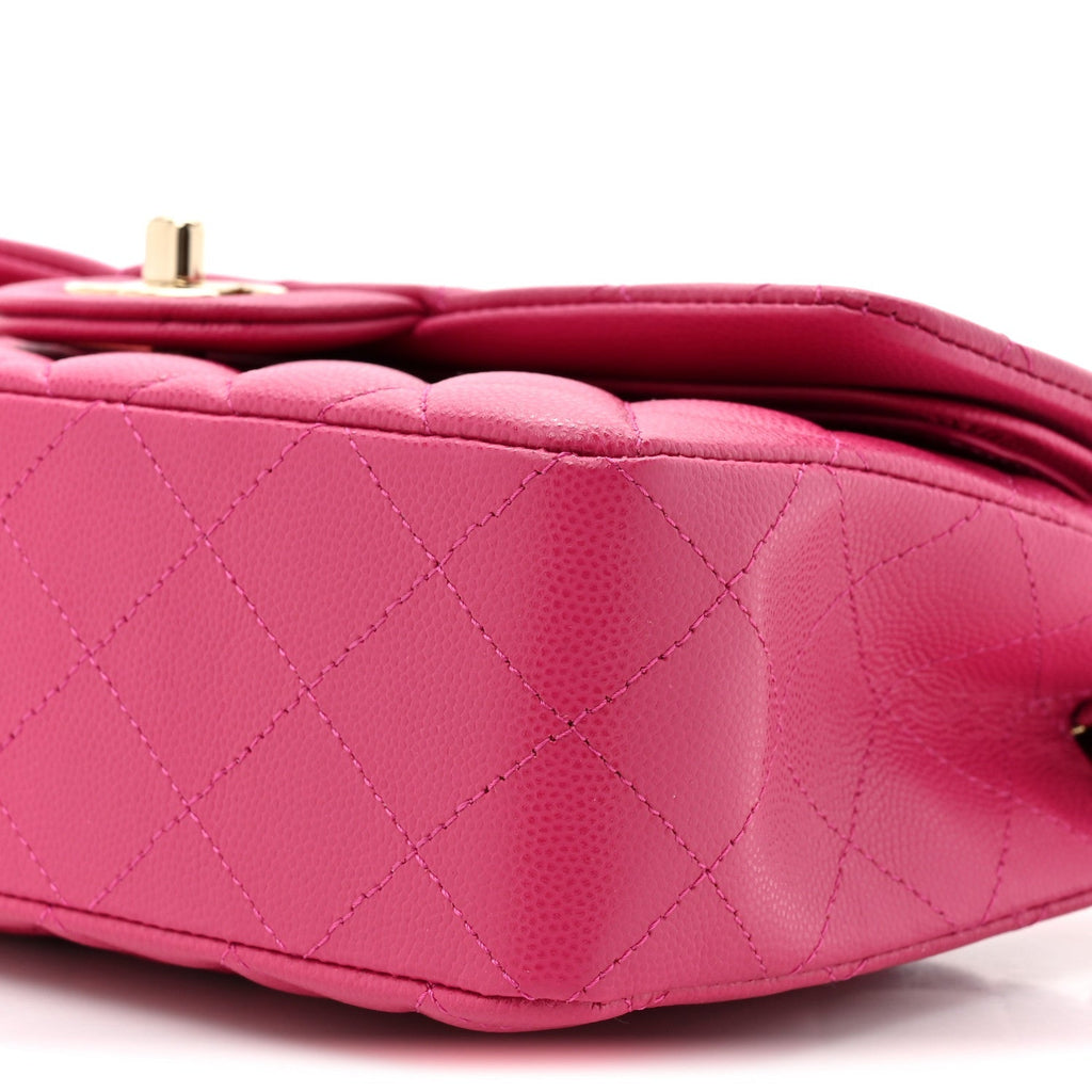 Caviar Quilted Small Double Flap Fuchsia