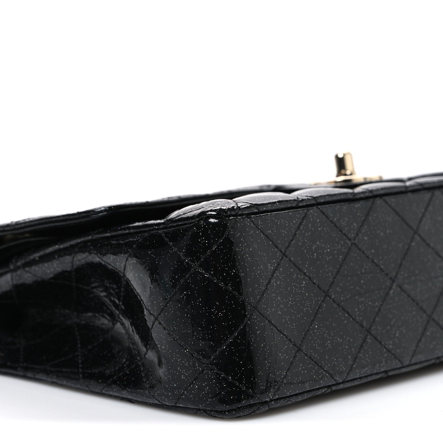 Patent Quilted Sparkle Glitter Medium Double Flap Black